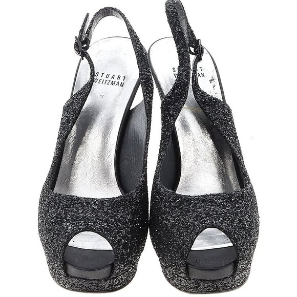 Stuart Weitzman Black Glitter Avalon Platform Shoe 9.5M - Picture 4 of 4